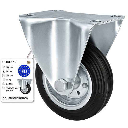 Metall-Gummiräder mit Platte Bockrolle Ø100 mm mit Platte Code: 13