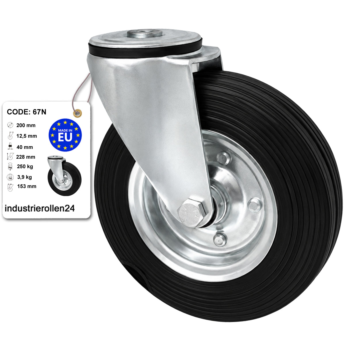 Metall-Gummiräder mit Befestigungsstift mit Zentralbohrung  Ø200 mm Code: 67N