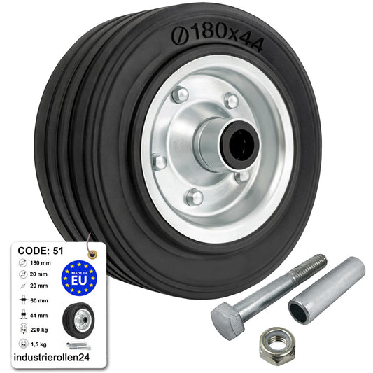 Metall-Gummiräder 180 mm mit Montage-Set – robuste Räder für Transport & Industrie Code: 51