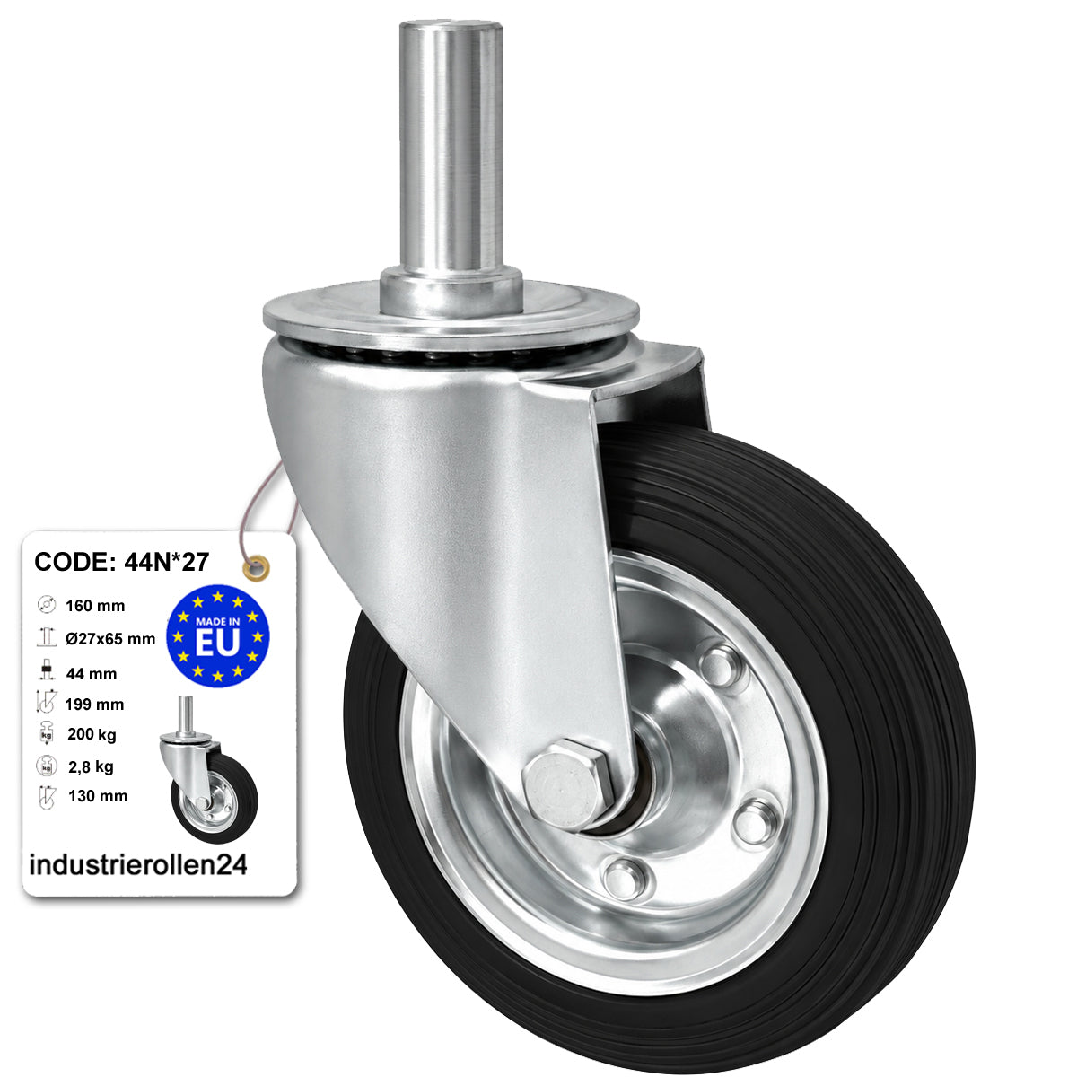 Metall-Gummiräder mit Befestigungsstift Lenkrollen Lenkrollen Ø160 mm Code: 44N*27