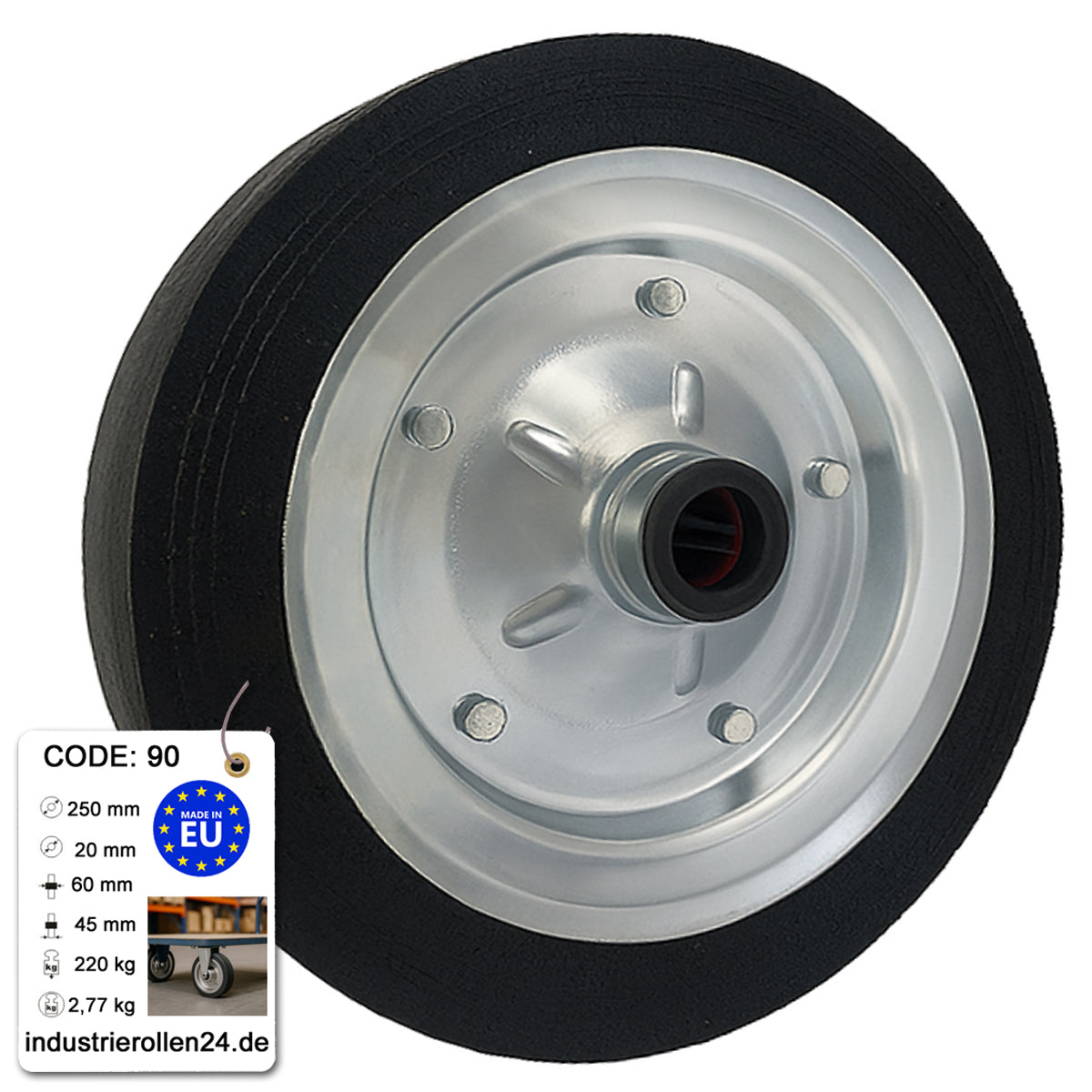 Ersatzrad Ø250 mm – Vollgummi Industrierad für Transportwagen, Code: 90