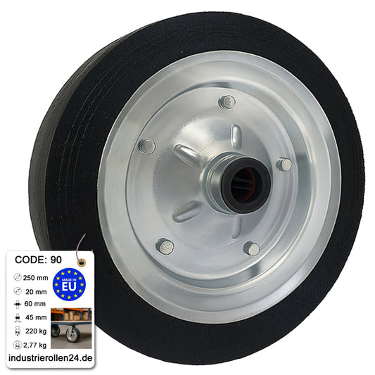 Ersatzrad Ø250 mm – Vollgummi Industrierad für Transportwagen, Code: 90