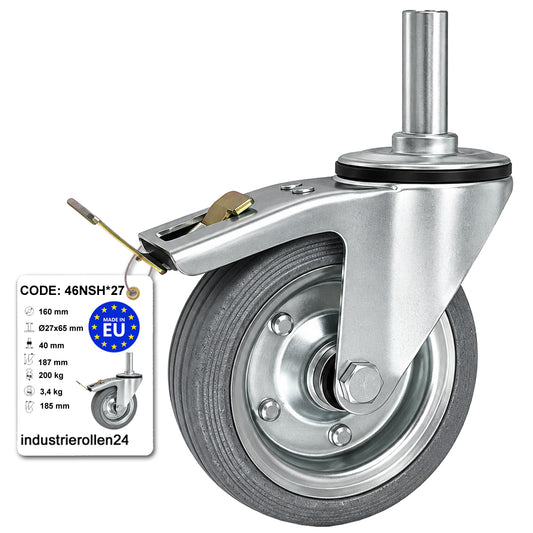 Metall-Gummiräder mit Befestigungsstift und Bremse Lenkrollen  Ø160 mm Code: 46NSH*27