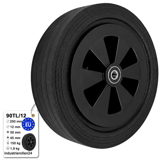 Vollgummi Rad Ø 250 mm mit Polypropylen-Felge Industrie Gummirad Code: 90TL/12