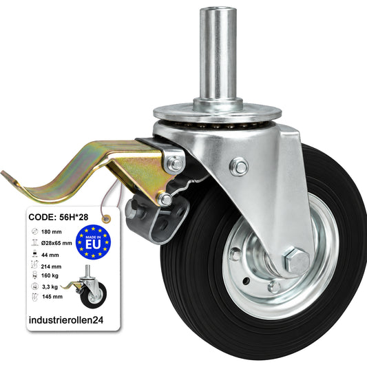 Metall-Gummiräder mit Befestigungsstift und Bremse Lenkrollen  Ø180 mm Code: 56H*28
