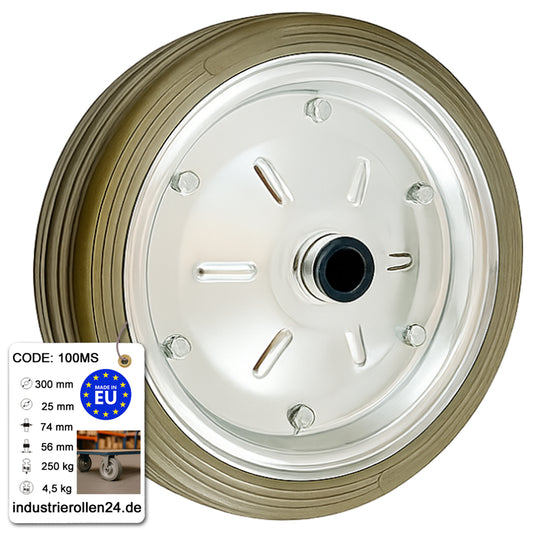 Ersatzrad Ø300 mm – Graues, nicht abfärbendes Vollgummi Industrierad für Transportwagen, Code: 100MS