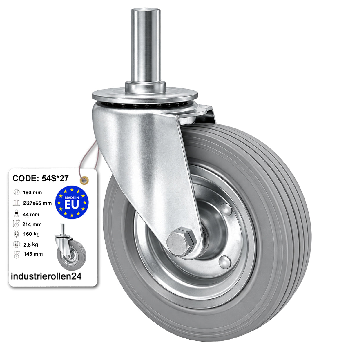Metall-Gummiräder mit Befestigungsstift Lenkrollen  Ø180 mm Code: 54S*27