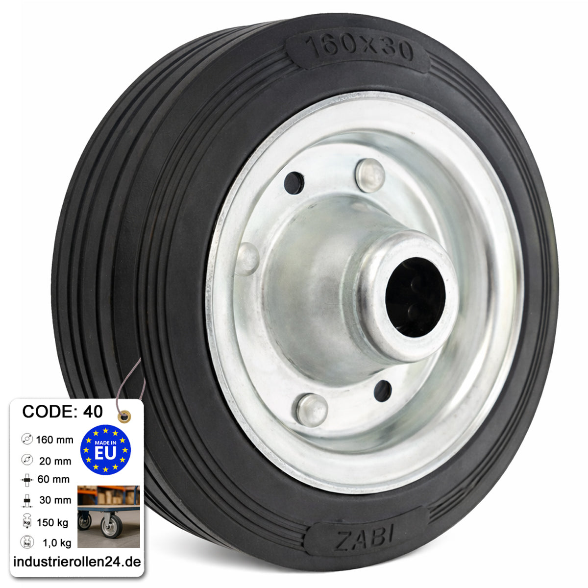 Ersatzrad Ø160 mm – Vollgummi Industrierad für Transportwagen, Code: 40