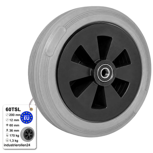 Vollgummi Rad Ø 200 mm mit Polypropylen-Felge Industrie Gummirad Code: 60TSL