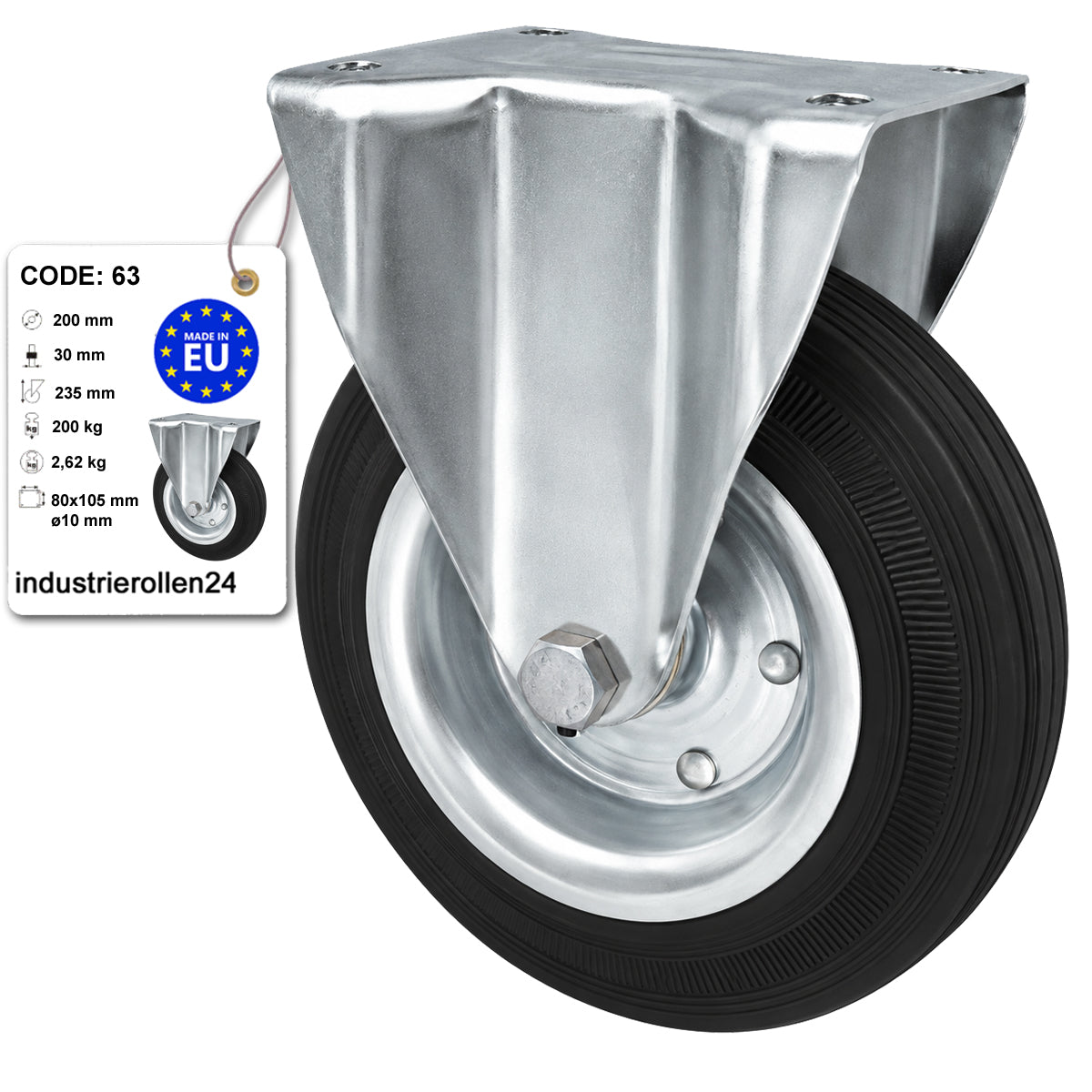 Metall-Gummiräder mit Platte Bockrolle Ø200 mm mit Platte Code: 63