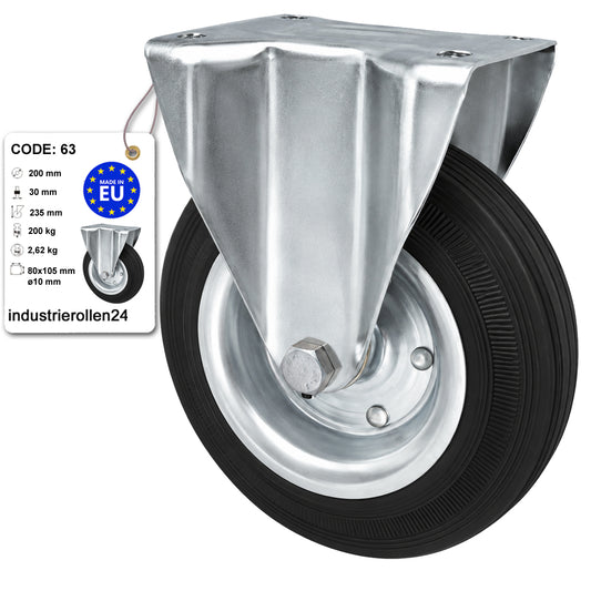 Metall-Gummiräder mit Platte Bockrolle Ø200 mm mit Platte Code: 63