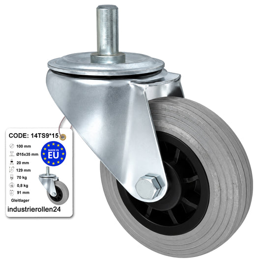 Kunststoff-Gummiräder mit Befestigungsstift Lenkrollen Ø100 mm Code: 14TS9*15