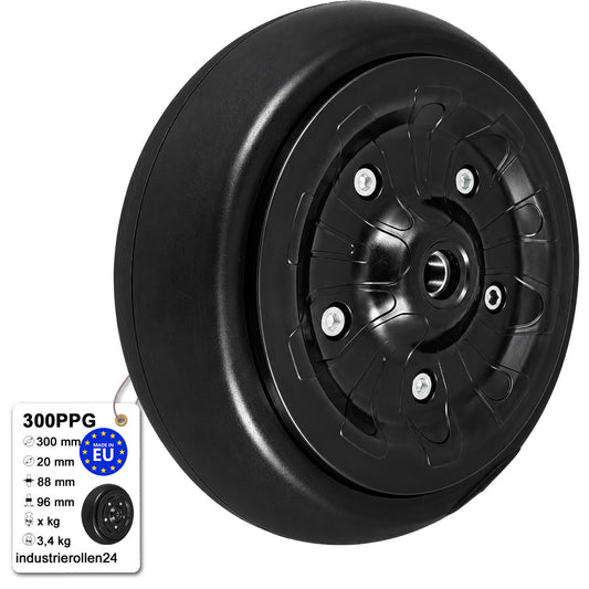 Vollgummi Rad Ø 300 mm mit Polypropylen-Felge Industrie Gummirad Code: 300PPG