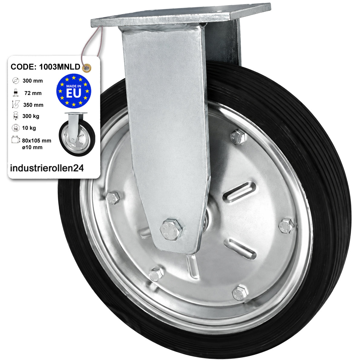 Metall-Gummiräder mit Platte Bockrolle Ø300 mm mit Platte Code: 1003MNLD