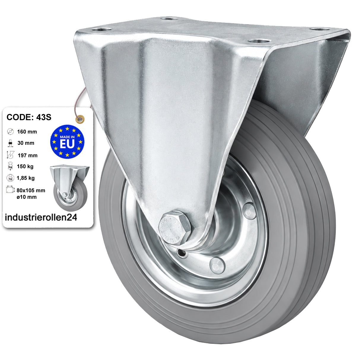 Metall-Gummiräder mit Platte Bockrolle Ø160 mm mit Platte Code: 43S
