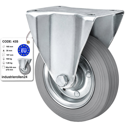 Metall-Gummiräder mit Platte Bockrolle Ø160 mm mit Platte Code: 43S
