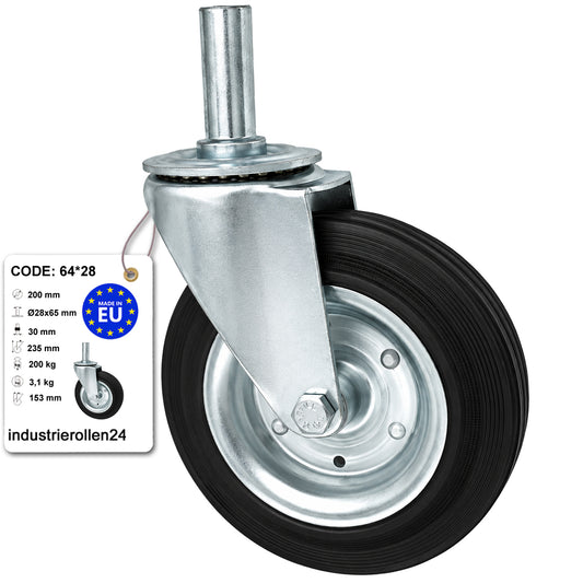 Metall-Gummiräder mit Befestigungsstift Lenkrollen  Ø200 mm Code: 64*28