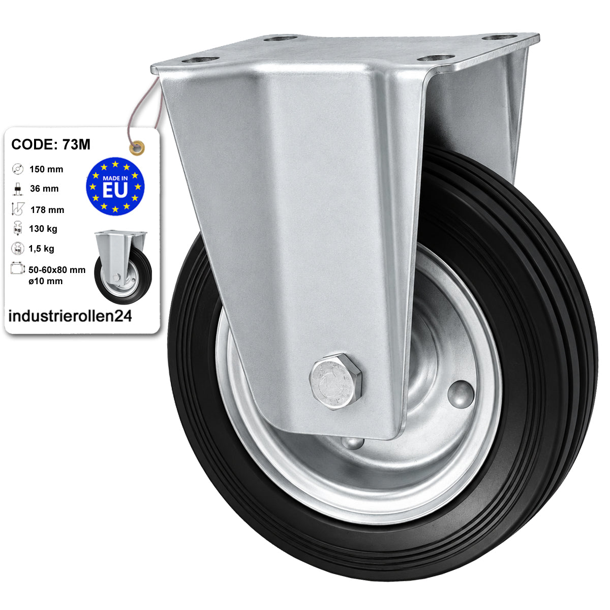 Metall-Gummiräder mit Platte Bockrolle Ø150 mm mit Platte Code: 73M