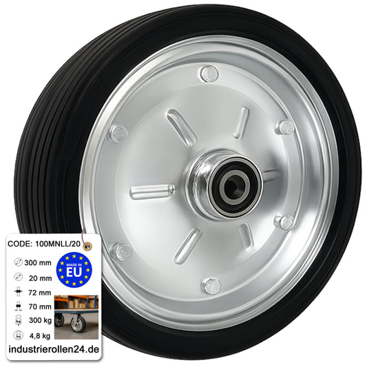 Ersatzrad Ø300 mm – Vollgummi Industrierad mit Kugellager für Transportwagen, Code: 100MNLL/20