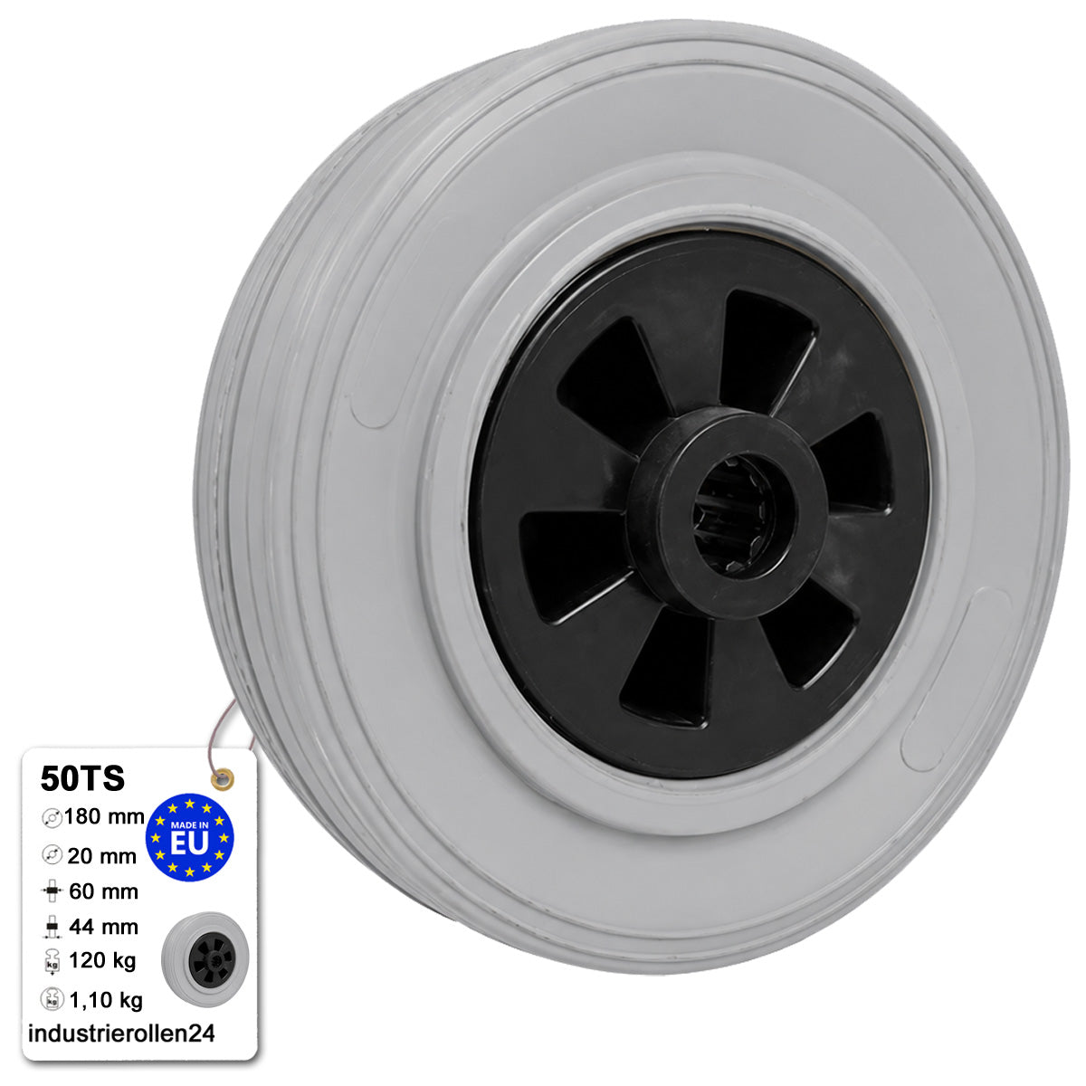 Vollgummi Rad Ø 180 mm mit Polypropylen-Felge Industrie Gummirad Code: 50TS