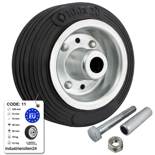 Metall-Gummiräder 100 mm mit Montage-Set – robuste Räder für Transport & Industrie Code: 11