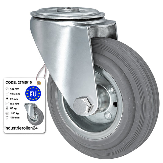 Metall-Gummiräder mit Befestigungsstift mit Zentralbohrung  Ø125 mm Code: 27MS/10