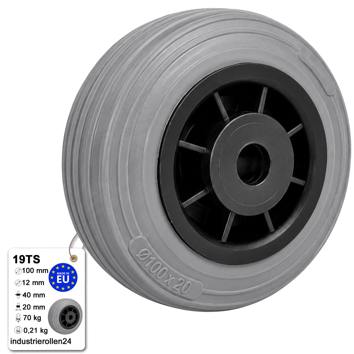 Vollgummi Rad Ø 100 mm mit Polypropylen-Felge Industrie Gummirad Code: 19TS