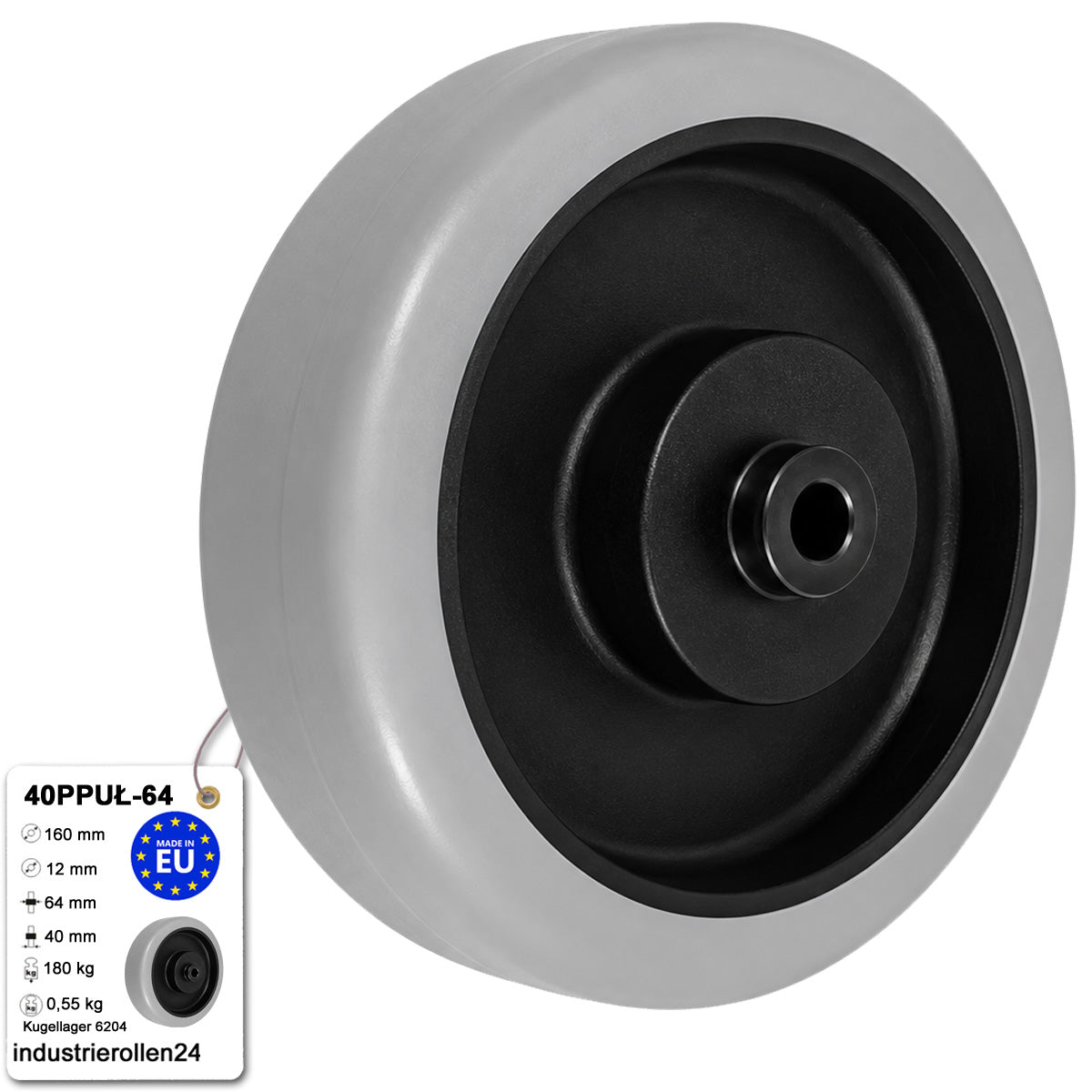 Polypropylen-Polyurethan-Rad für Transportwagen und Industrieanwendungen Ø160 mm Code: 40PPUŁ-64