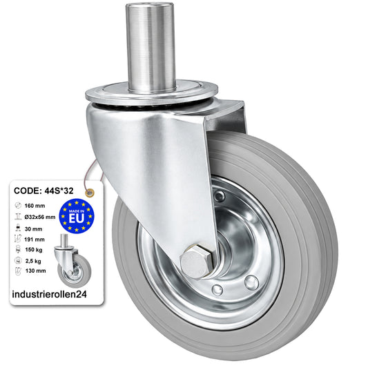 Metall-Gummiräder mit Befestigungsstift Lenkrollen Lenkrollen Ø160 mm Code: 44S*32