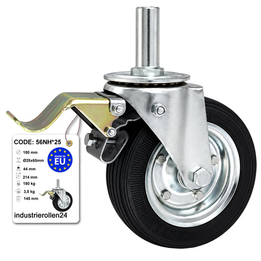 Metall-Gummiräder mit Befestigungsstift und Bremse Lenkrollen  Ø180 mm Code: 56NH*25