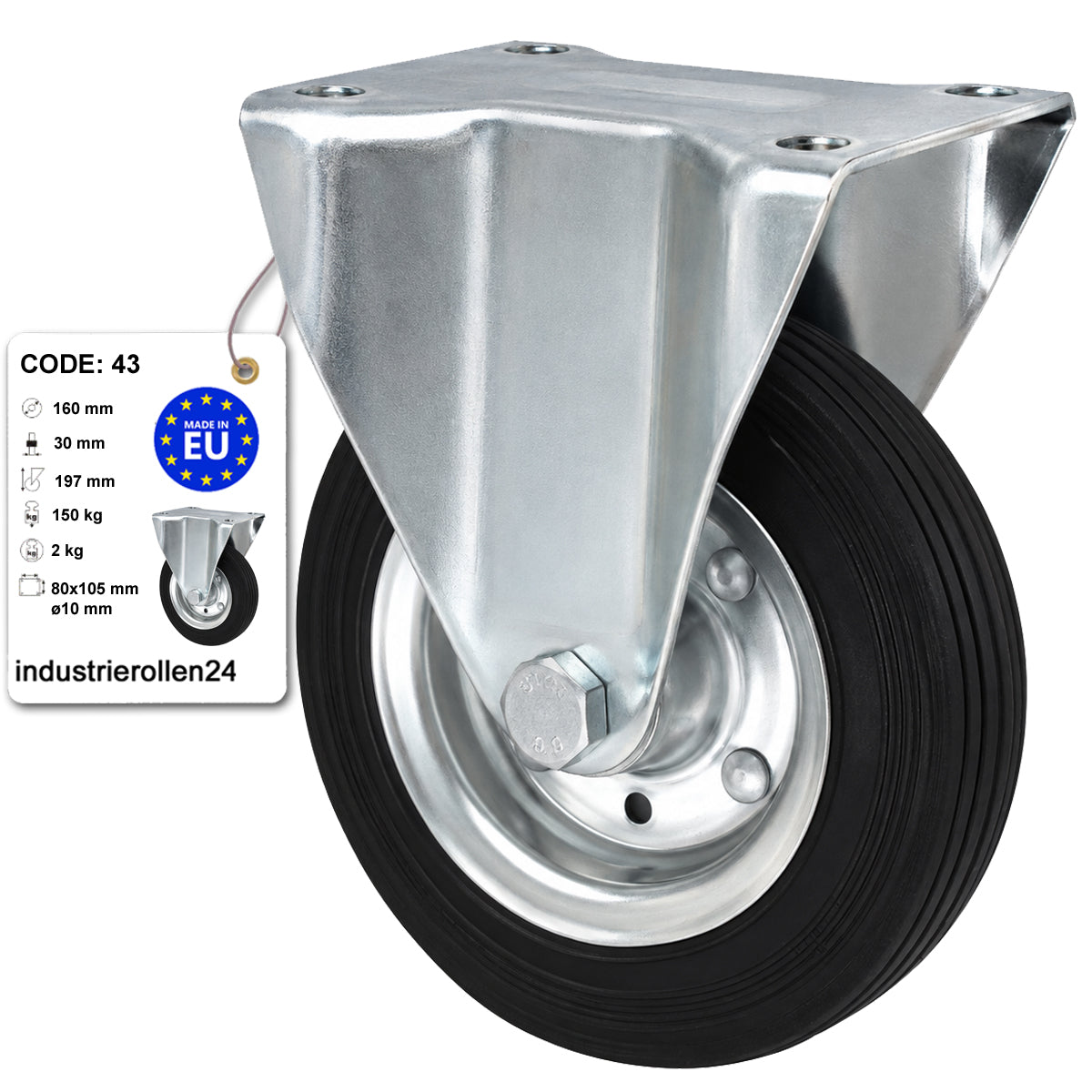 Metall-Gummiräder mit Platte Bockrolle Ø160 mm mit Platte Code: 43