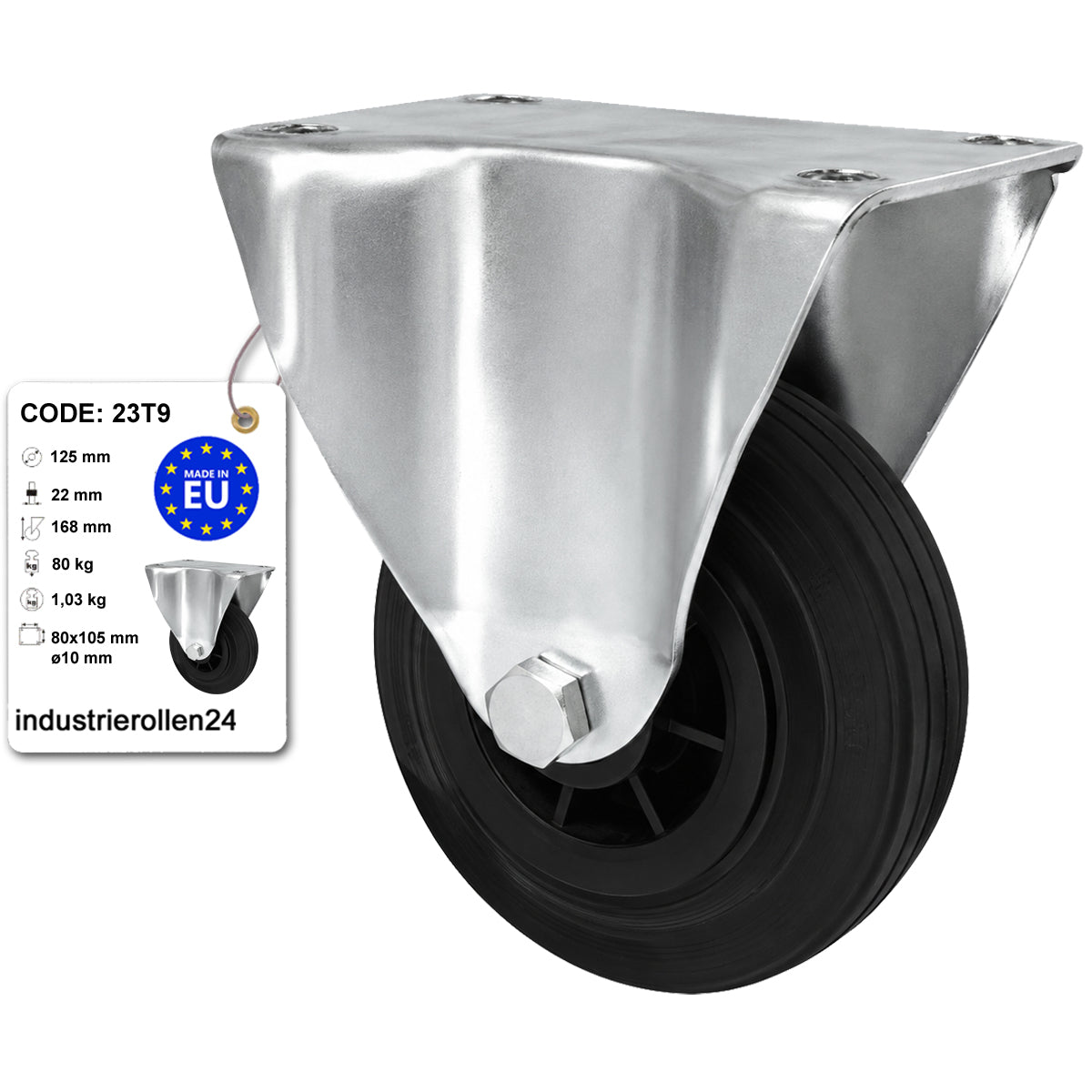 Kunststoff-Gummiräder in Bockrollengehäusen Lenkrolle Ø125 mm mit Platte Code: 23T9