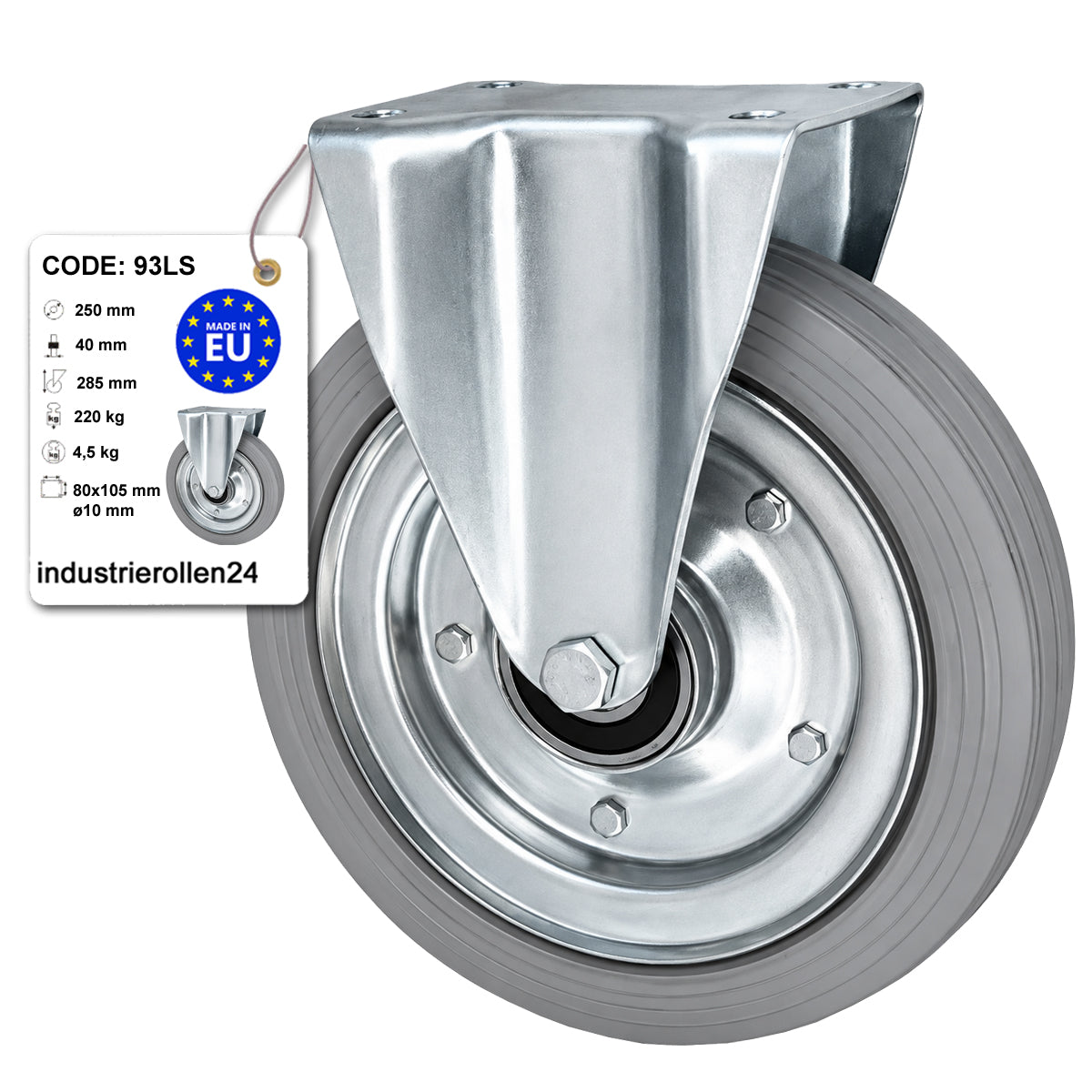 Metall-Gummiräder mit Platte Bockrolle Ø250 mm mit Platte Code: 93LS