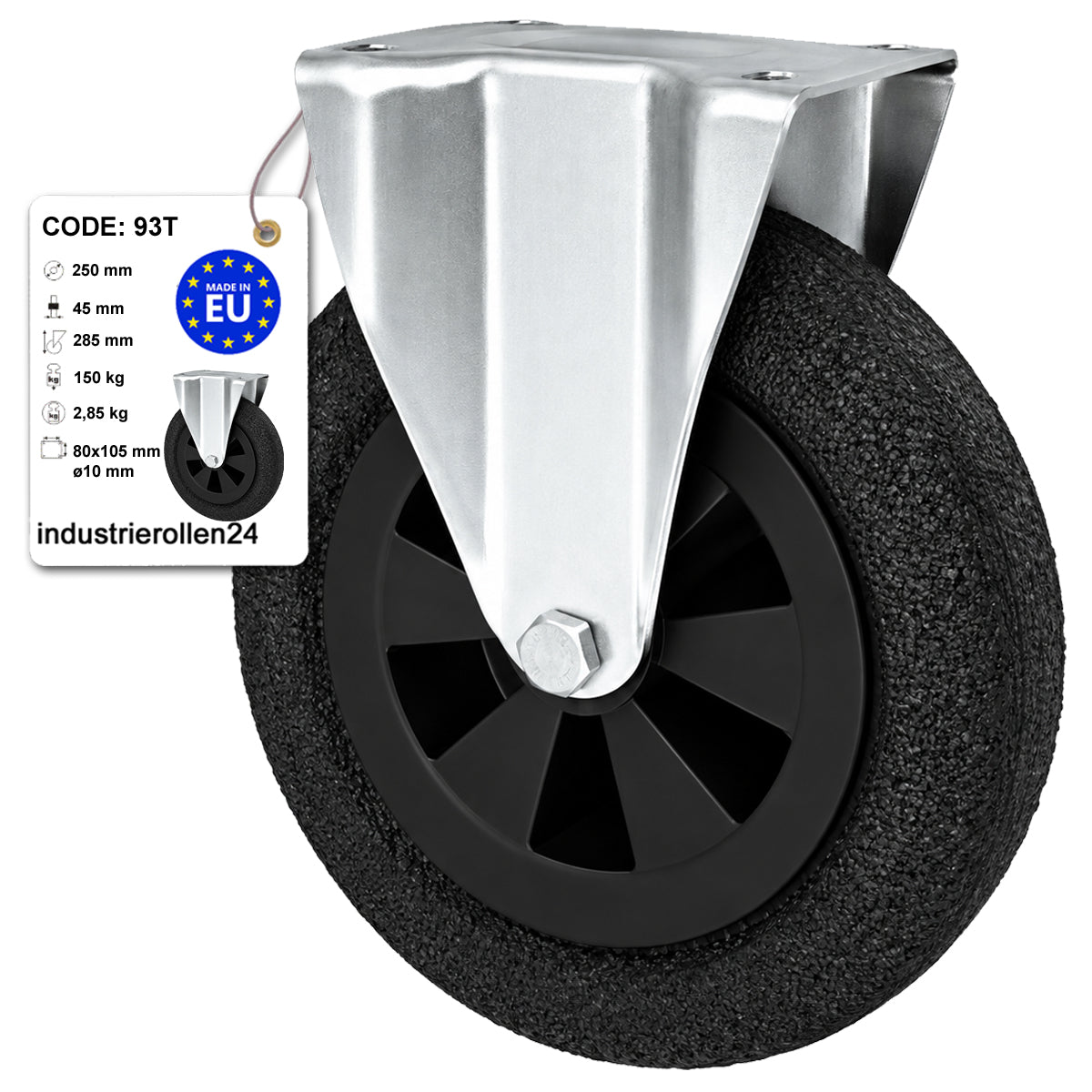 Kunststoff-Gummiräder in Bockrollengehäusen Lenkrolle Ø250 mm mit Platte Code: 93T