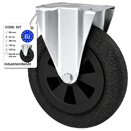 Kunststoff-Gummiräder in Bockrollengehäusen Lenkrolle Ø250 mm mit Platte Code: 93T