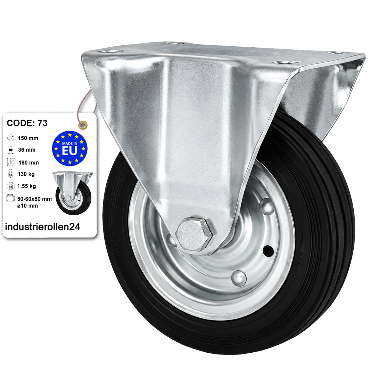 Metall-Gummiräder mit Platte Bockrolle Ø150 mm mit Platte Code: 73