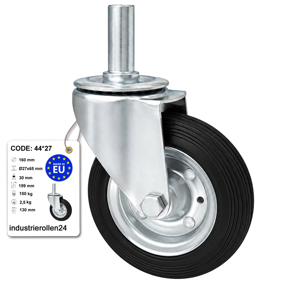 Metall-Gummiräder mit Befestigungsstift Lenkrollen Lenkrollen Ø160 mm Code: 44*27