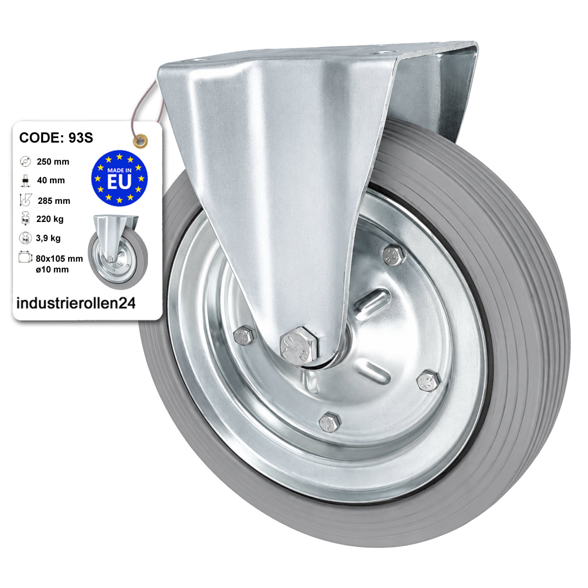 Metall-Gummiräder mit Platte Bockrolle Ø250 mm mit Platte Code: 93S