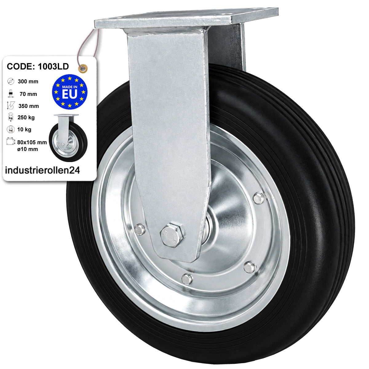 Metall-Gummiräder mit Platte Bockrolle Ø300 mm mit Platte Code: 1003LD