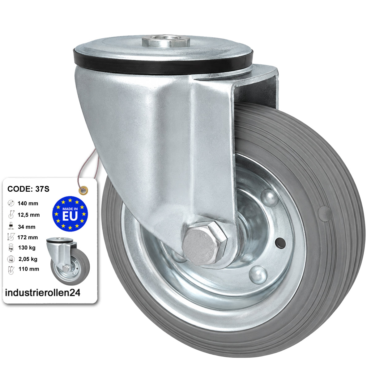 Metall-Gummiräder mit Befestigungsstift mit Zentralbohrung  Ø140 mm Code: 37S