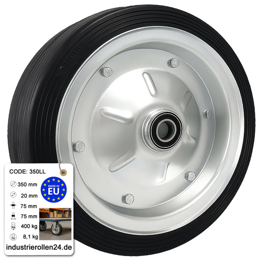 Ersatzrad Ø350 mm – Vollgummi Industrierad mit Kugellager für Transportwagen, Code: 350LL