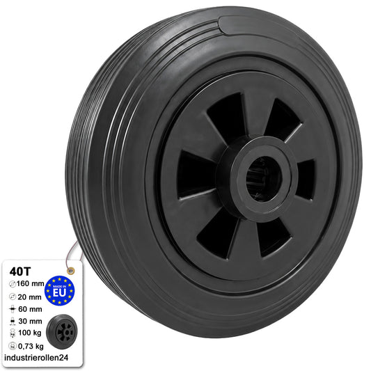 Vollgummi Rad Ø 160 mm mit Polypropylen-Felge Industrie Gummirad Code: 40T