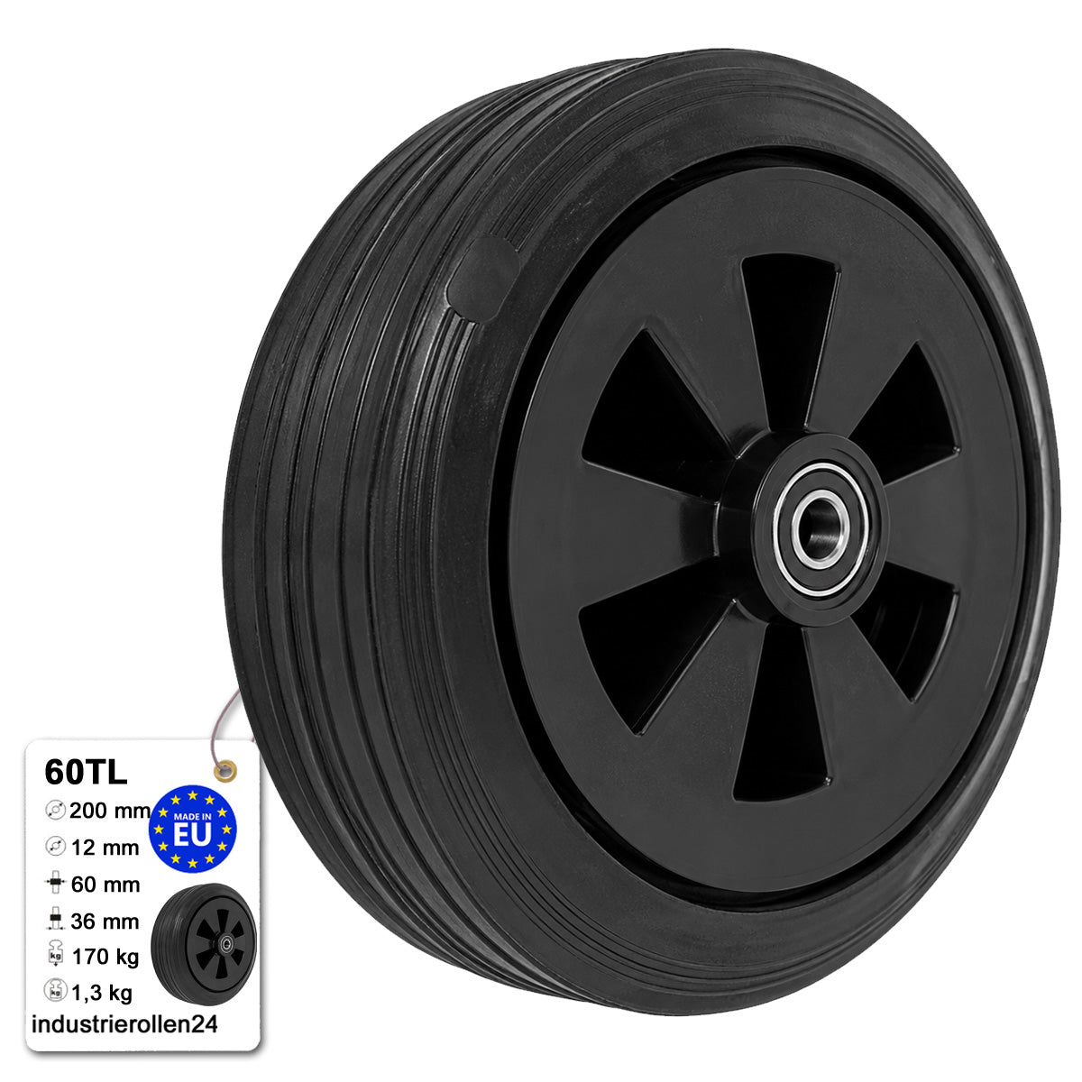 Vollgummi Rad Ø 200 mm mit Polypropylen-Felge Industrie Gummirad Code: 60TL