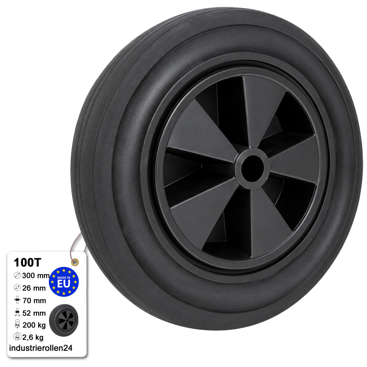 Vollgummi Rad Ø 300 mm mit Polypropylen-Felge Industrie Gummirad Code: 100T