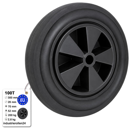 Vollgummi Rad Ø 300 mm mit Polypropylen-Felge Industrie Gummirad Code: 100T
