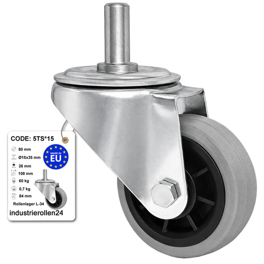 Kunststoff-Gummiräder mit Befestigungsstift Lenkrollen Ø80 mm Code: 5TS*15