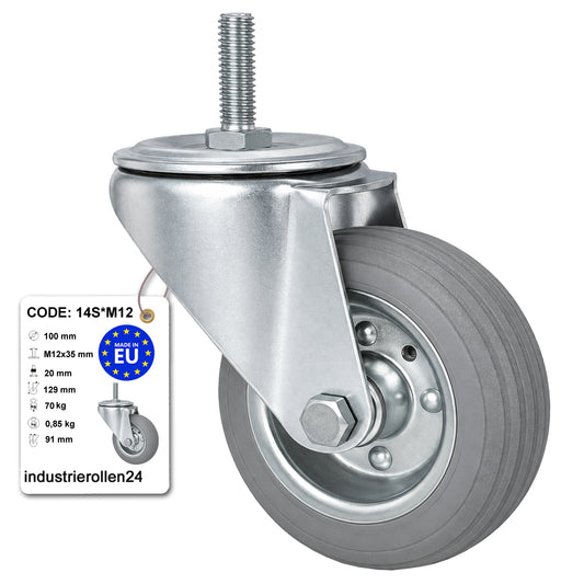 Metall-Gummiräder mit Befestigungsstift Lenkrollen Lenkrollen Ø100 mm Code: 14S*M12