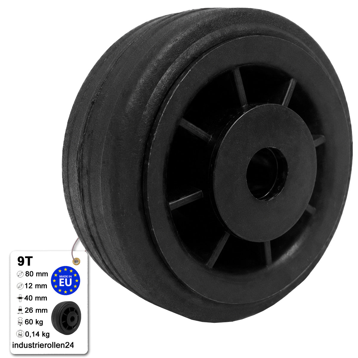 Vollgummi Rad Ø 80 mm  mit Polypropylen-Felge Industrie Gummirad Code: 9T