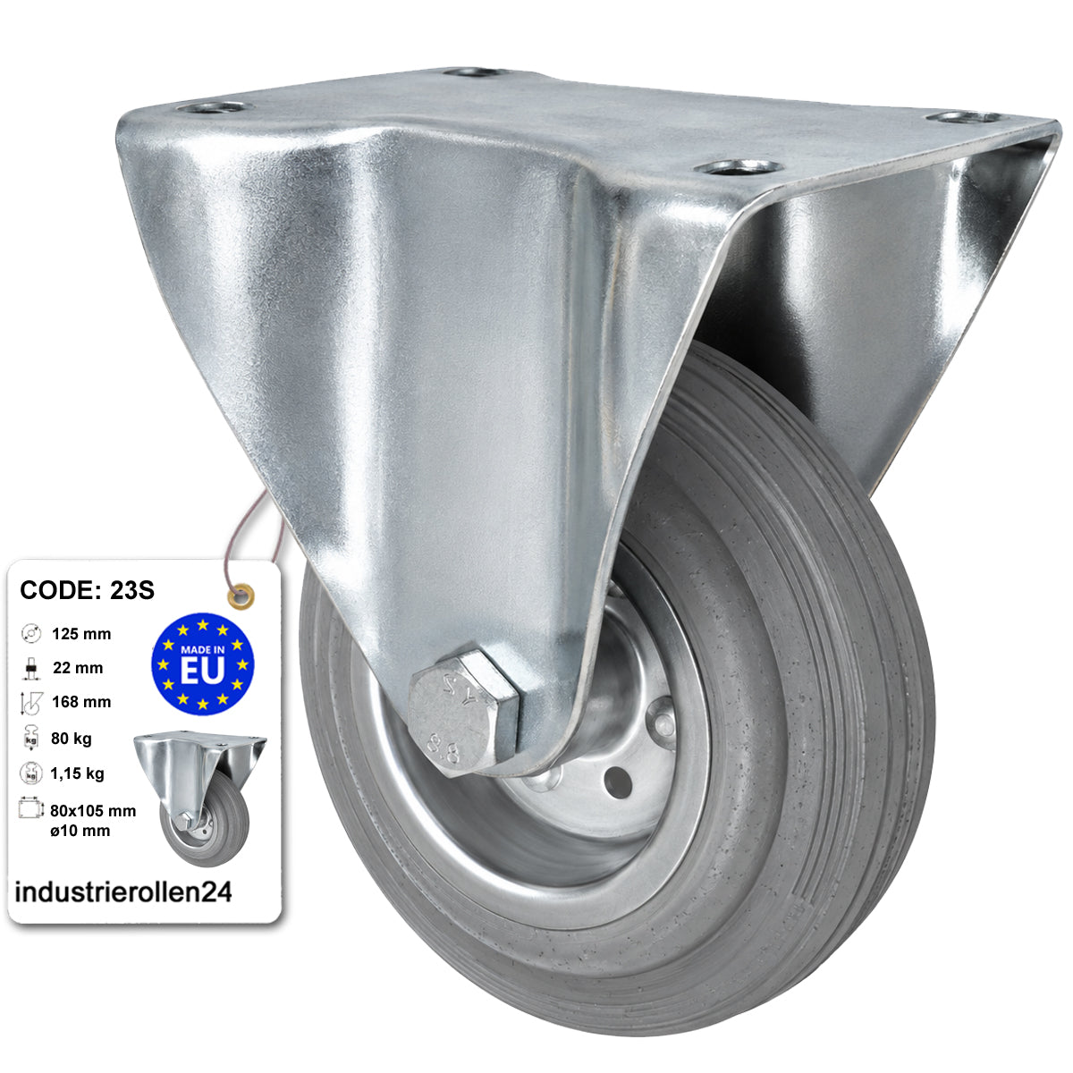 Metall-Gummiräder mit Platte Bockrolle Ø125 mm mit Platte Code: 23S