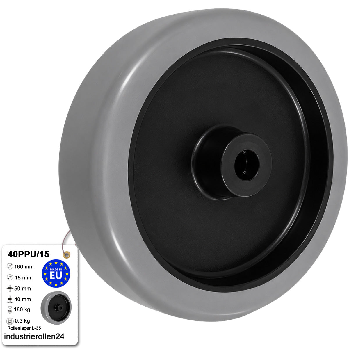 Polypropylen-Polyurethan-Rad für Transportwagen und Industrieanwendungen Ø160 mm Code: 40PPU/15